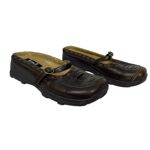 Lei Womens Faux Leather Y2K Chunky Mary Jane Clogs Size 6.5 Brown Slip On Lug